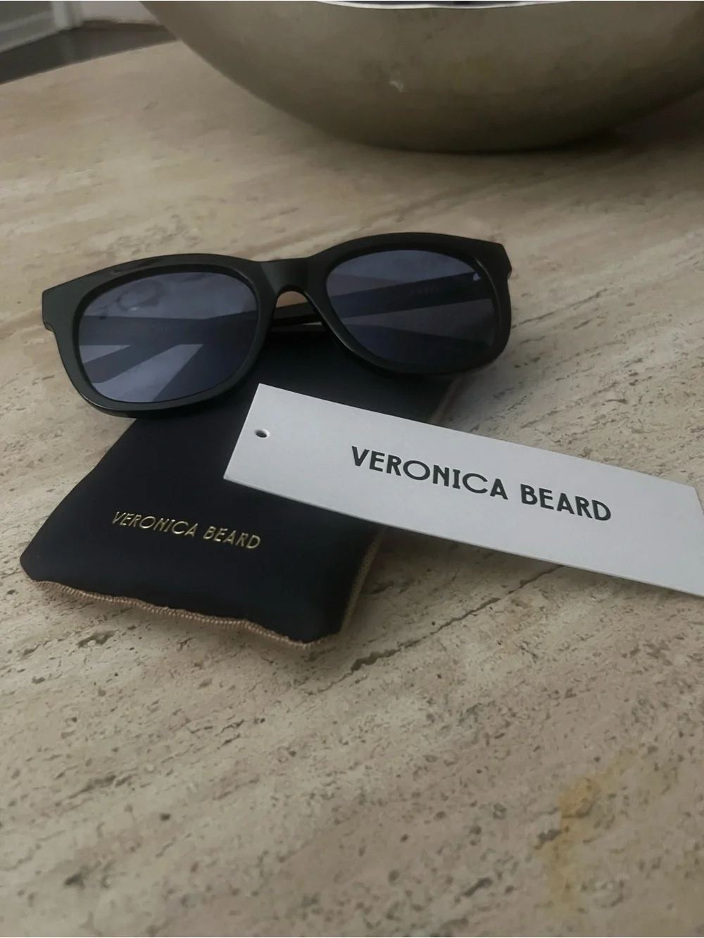 Veronica Beard Black Frame Sunglasses with Blue Lenses